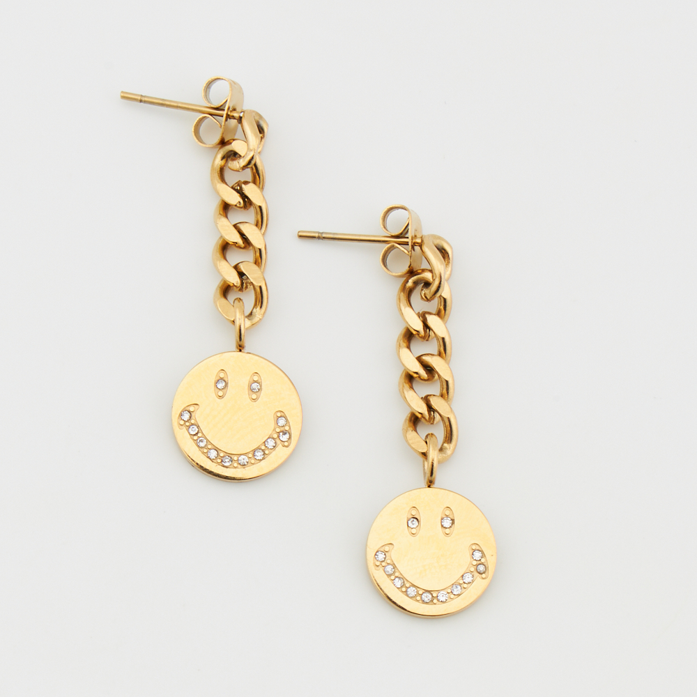 Boucles d'oreilles Smiley ® chaînes pendantes dorées