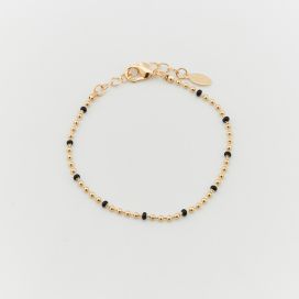 Bracelet boules fines dorées et perles noires