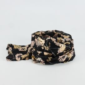 Foulard noir à imprimé fleurs et motifs métallisés
