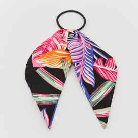 Élastique multicolore pour cheveux avec foulard imprimé tropical