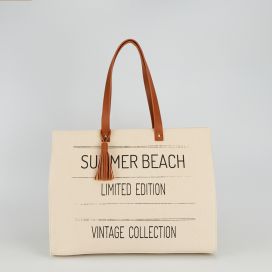 Sac shopper blanc summer beach en tissu