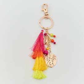 Porte clés pompons et perles multicolore