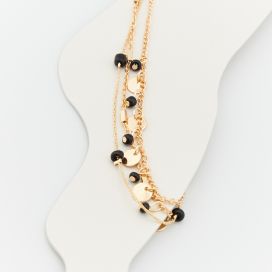 Multi-chaînes de chevilles perles noires et pampilles