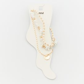 Lot de 3 chaînes de cheville perles asymétriques chaînes et petites perles