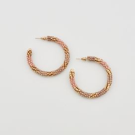 Boucles d'oreilles créoles doré et rose à perles