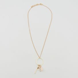 Collier long pendentif rond multi pendants perles pompon