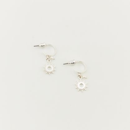 Boucles d'oreilles mini créoles et pendants perle, strass et soleil