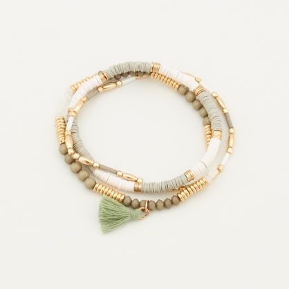Lot de 3 bracelets avec perles colorées kaki